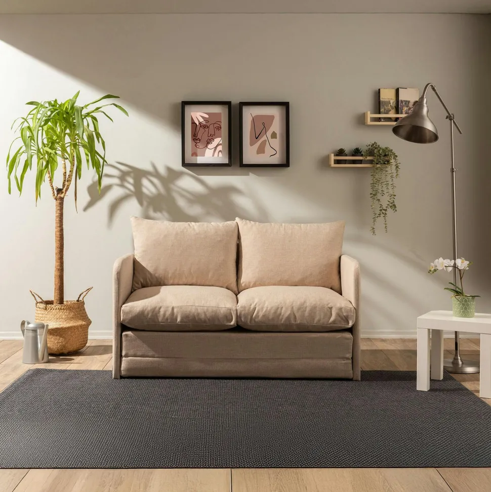 Canapé-lit en tissu crème, 2 personnes 140 cm ORURO