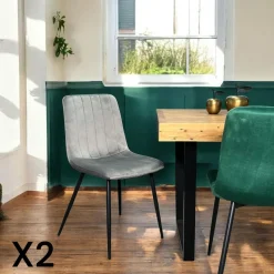 Chaise à rayures velours vert sapin (lot de 2) MALANG