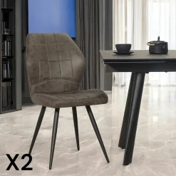 Chaise anthracite motif damier (lot de 2) LOMBARDIE