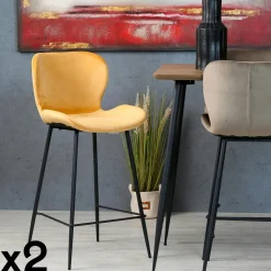 Chaise bar en velours doré MELBOURNE (lot de 2)