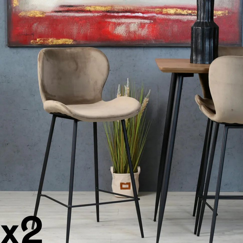Chaise bar en velours doré MELBOURNE (lot de 2)