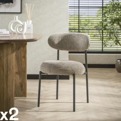 Chaise beige sable moderne en velours tissé (lot de 2) CREEK