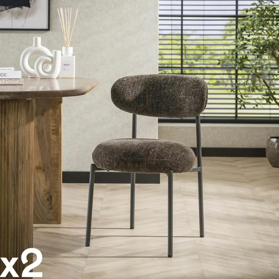 Chaise beige sable moderne en velours tissé (lot de 2) CREEK