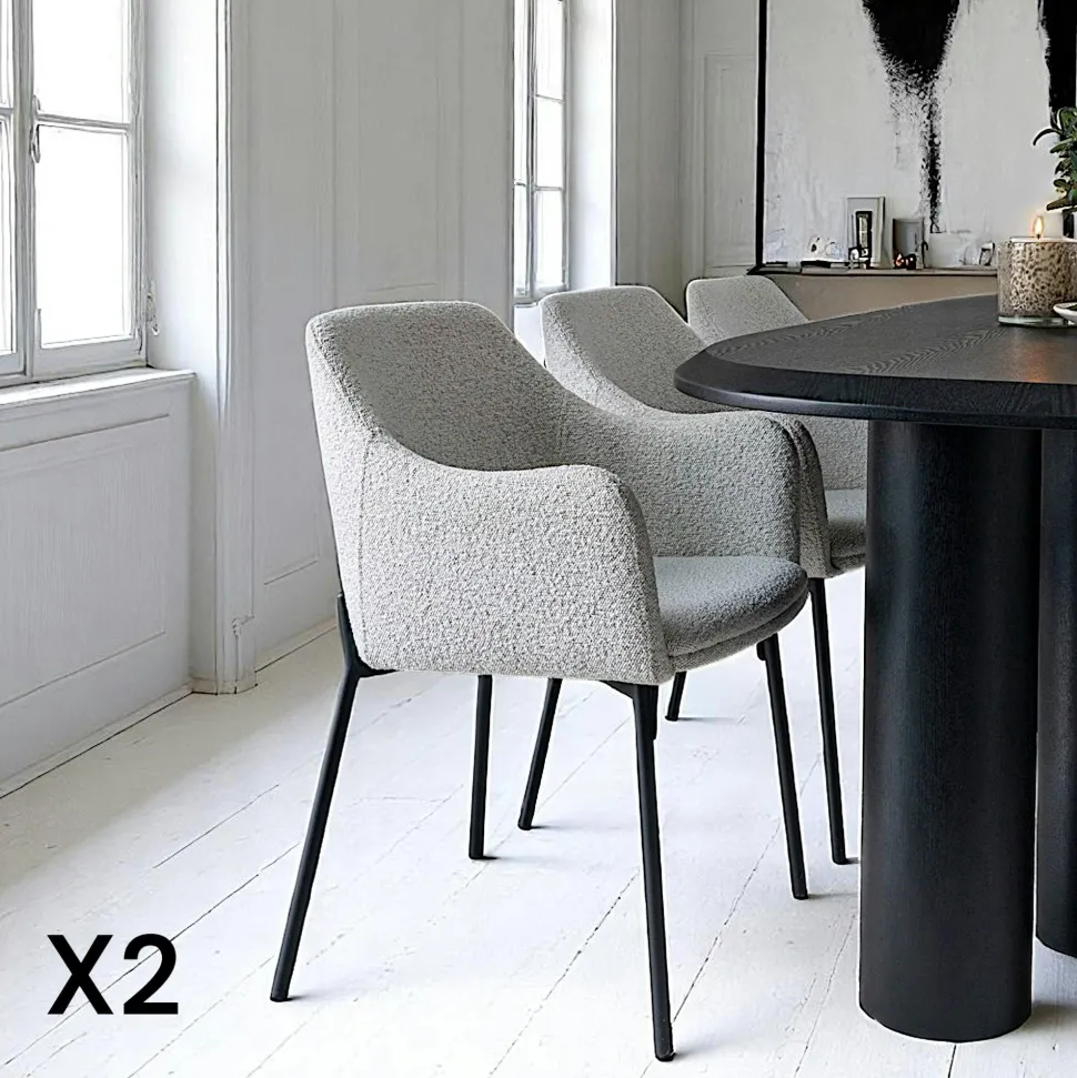 Chaise blanche moderne en tissu bouclette avec accoudoirs (lot de 2) SAVONE