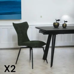 Chaise bleue pivotante en velours avec passepoil (lot de 2) LOMBARDIE