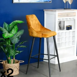 Chaise de bar beige en bouclette avec repose-pieds (lot de 2) GALWAY