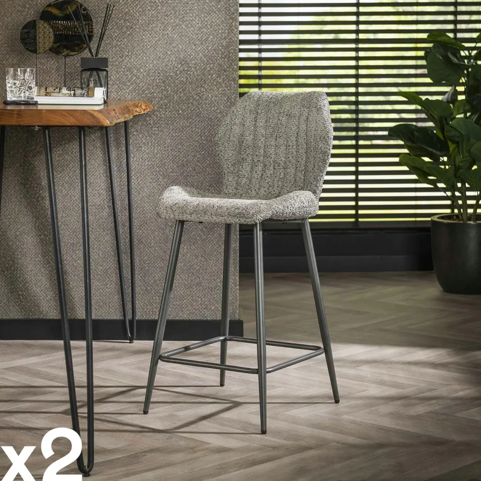 Chaise de bar blanche en bouclette avec repose-pieds (lot de 2) GALWAY