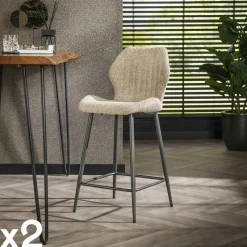 Chaise de bar blanche en bouclette avec repose-pieds (lot de 2) GALWAY