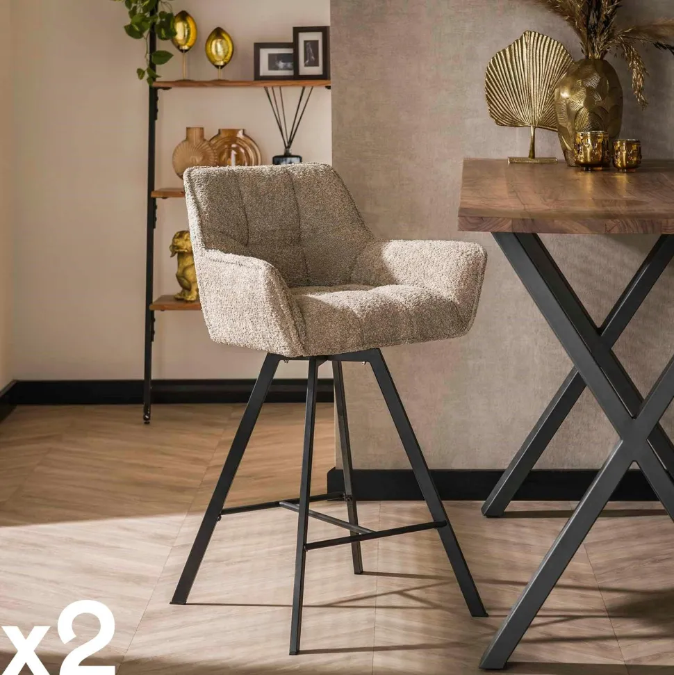 Chaise de bar confortable en bouclette sable avec fonction pivotante (lot de 2) MELBOURNE