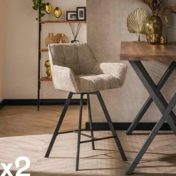 Chaise de bar confortable en bouclette blanche avec fonction pivotante (lot de 2) MELBOURNE