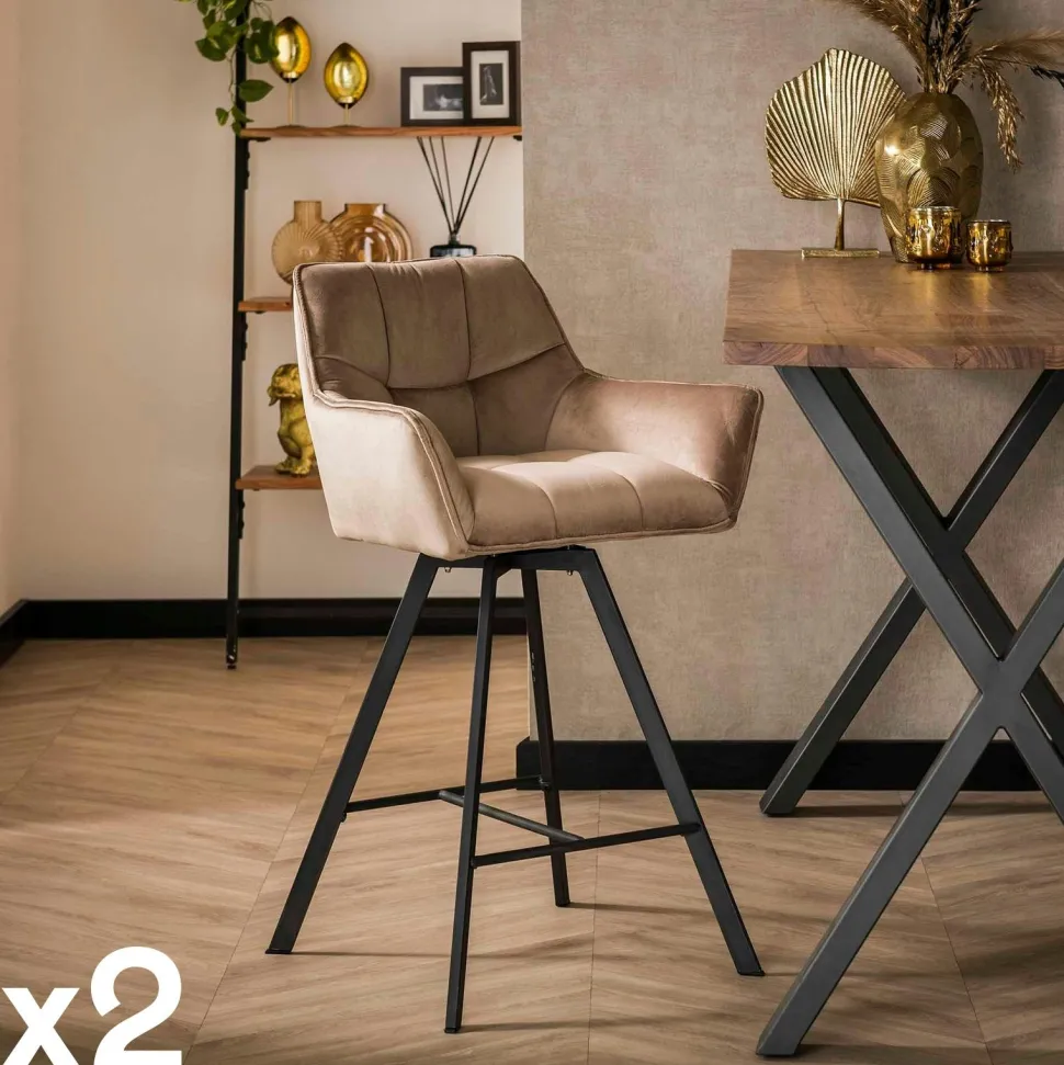 Chaise de bar confortable en velours cannelle avec fonction pivotante (lot de 2) MELBOURNE