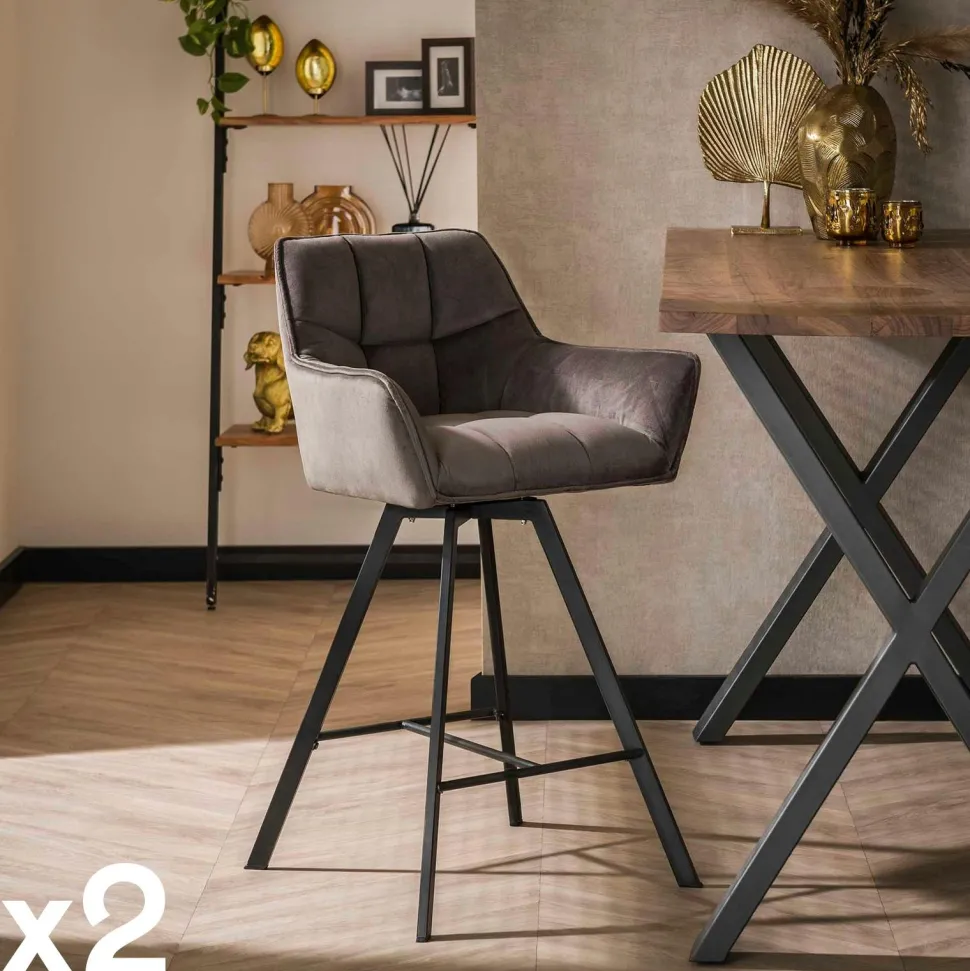 Chaise de bar confortable en velours cannelle avec fonction pivotante (lot de 2) MELBOURNE