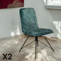 Chaise de bar en velours gris à double coussinage (lot de 2) OKA