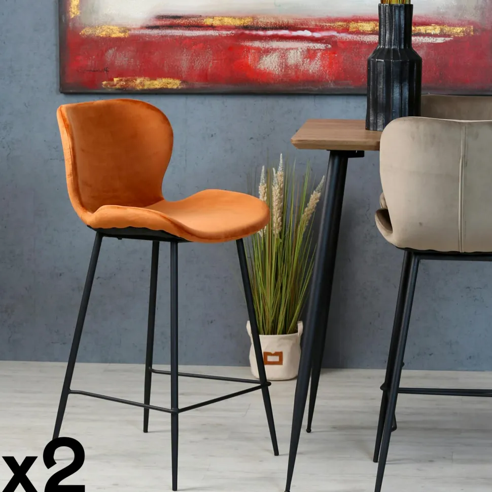 Chaise de bar en velours brique style moderne (lot de 2) MELBOURNE