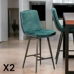 Chaise de bar en velours doré à double coussinage (lot de 2) OKA