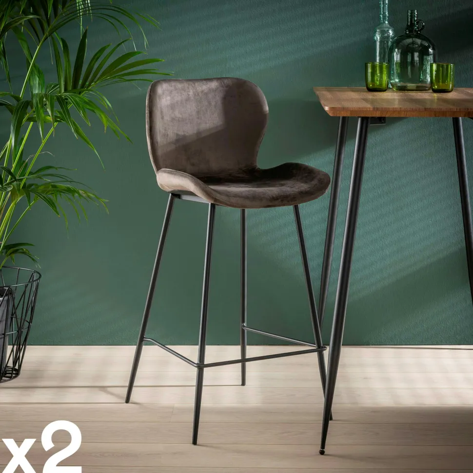 Chaise de bar en velours vert MELBOURNE (lot de 2)