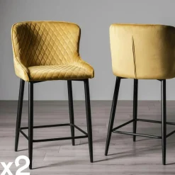 Chaise de bar en velours sable MELBOURNE (lot de 2)