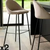 Chaise de bar velours beige TIM (lot de 2)
