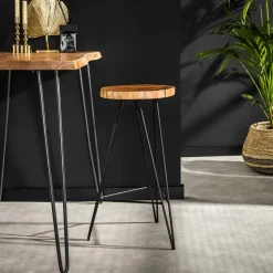 Chaise de bar velours beige TIM (lot de 2)
