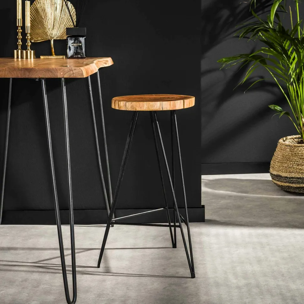 Chaise de bar velours beige TIM (lot de 2)