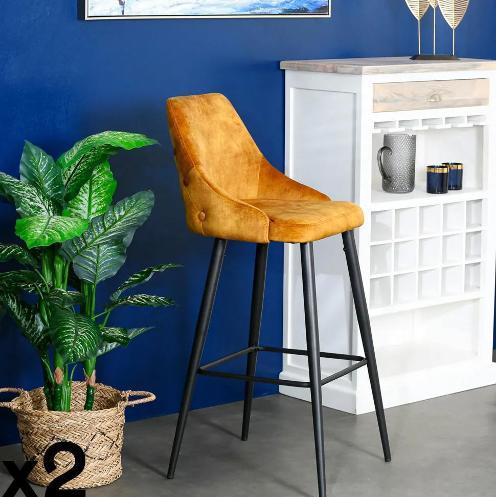 Chaise de bar velours vert kaki (lot de 2) MALMOE