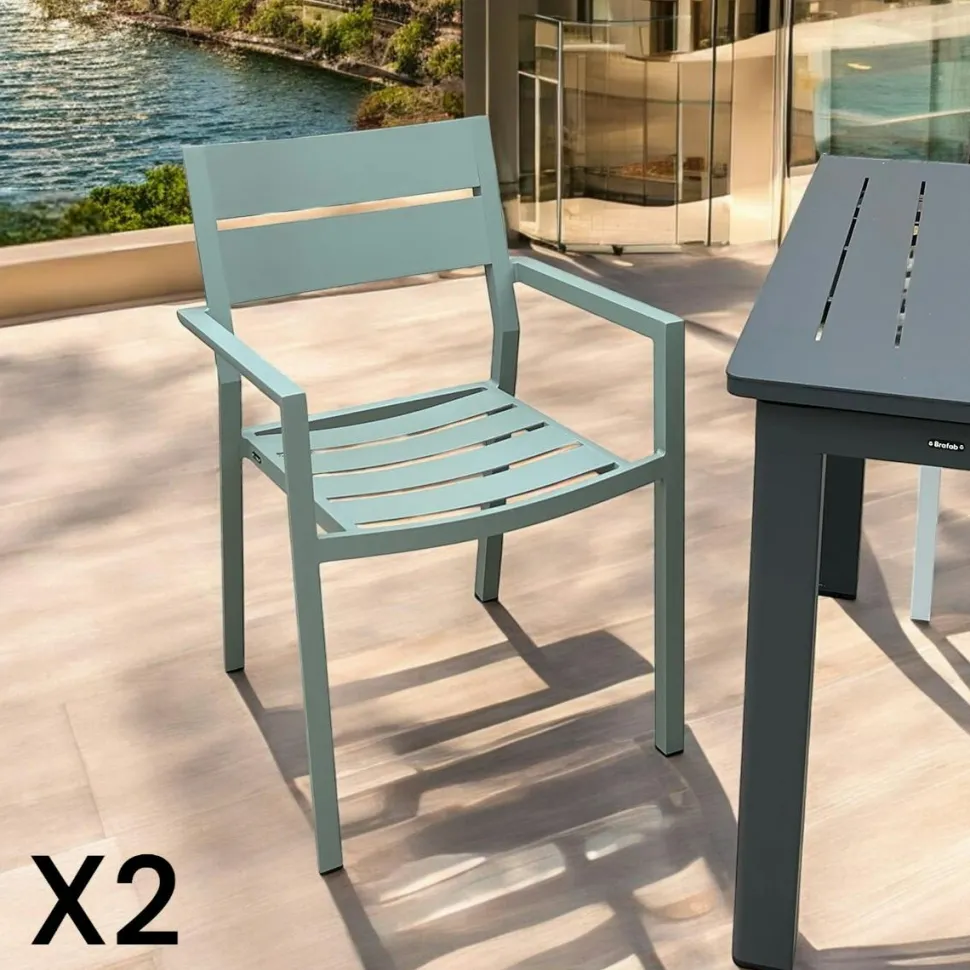 Chaise de jardin avec accoudoirs en aluminium gris ardoise (lot de 2) STOCKHOLM