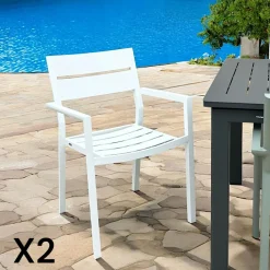 Chaise de jardin avec accoudoirs en aluminium blanc (lot de 2) STOCKHOLM