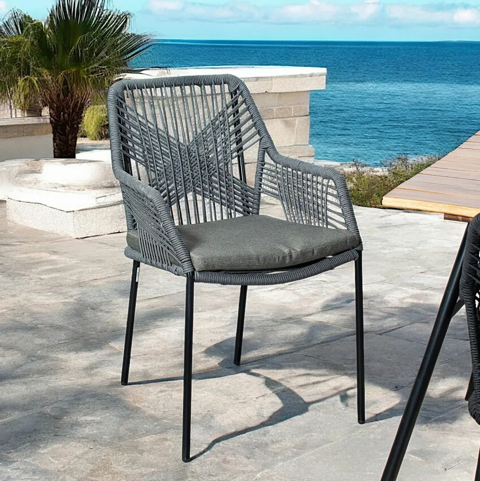 Chaise de jardin en corde tressée grise GRENADE