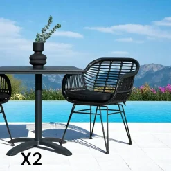 Chaise de jardin en rotin synthétique avec accoudoirs et coussin d'assise (lot de 2) IBIZA