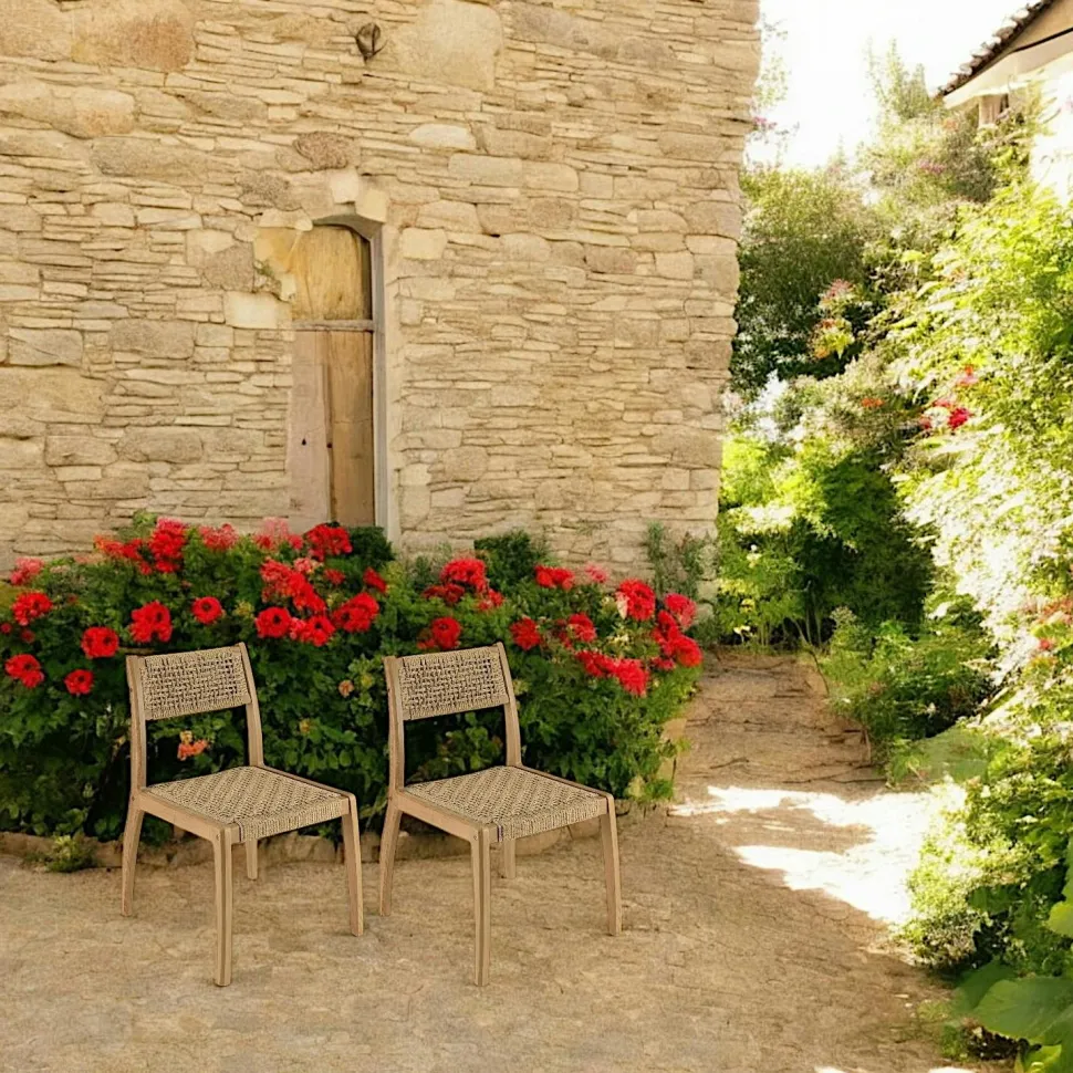 Chaise de jardin en teck tressage beige (lot de 2) SUMMER