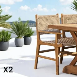 Chaise de jardin en teck et résine tressée avec accoudoirs (lot de 2) MENDOZA