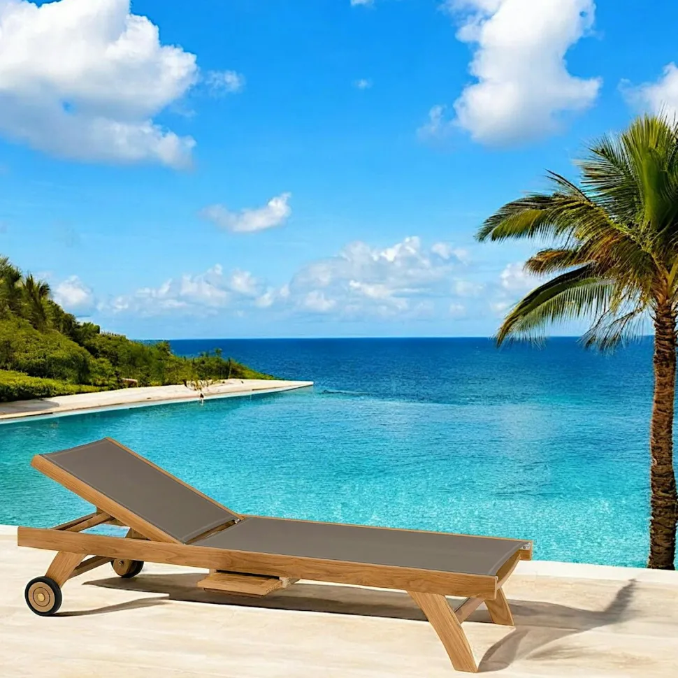 Chaise de jardin en teck et textilène taupe avec accoudoirs (lot de 2) SUMMER