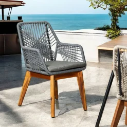 Chaise de jardin grise en corde tressée et pieds bois FSC® GRENADE