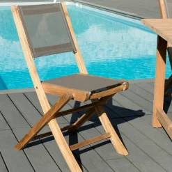 Chaise de Jardin pliante teck textilène taupe (lot de 2) SUMMER