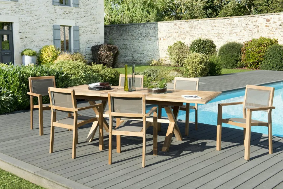 Chaise de Jardin pliante teck textilène taupe (lot de 2) SUMMER
