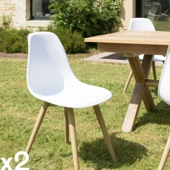 Chaise de jardin style scandinave assise blanche pieds couleur naturelle (lot de 2) GIJON