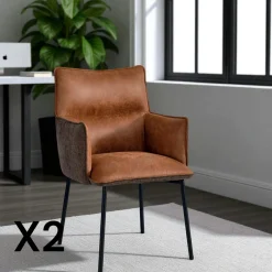 Chaise de salle à manger bi-matière marron (lot de 2) KERALA