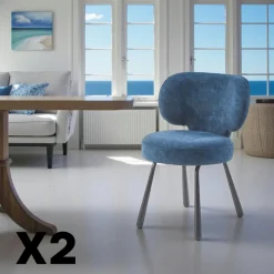 Chaise de salle à manger bleue, assise ronde (lot de 2) LIGURIE