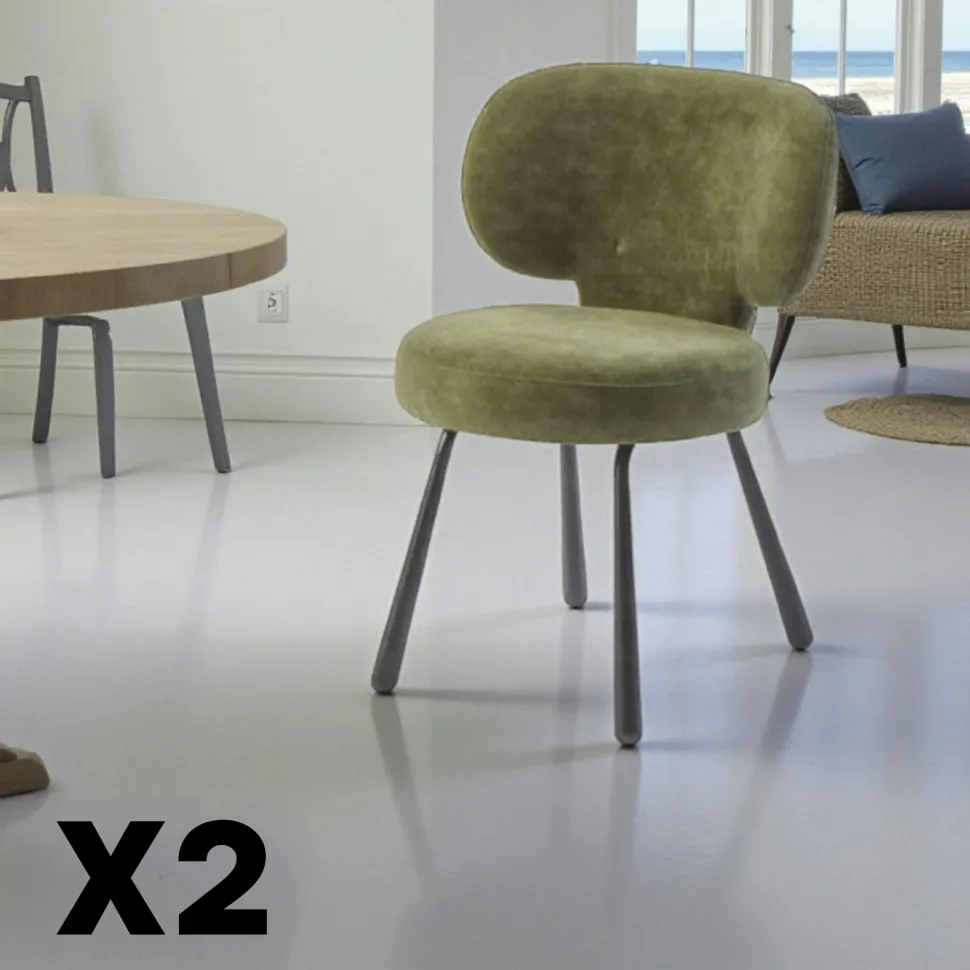 Chaise de salle à manger bleue, assise ronde (lot de 2) LIGURIE