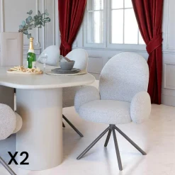 Chaise de salle à manger en tissu bouclette beige forme ronde (lot de 2) BERLIN
