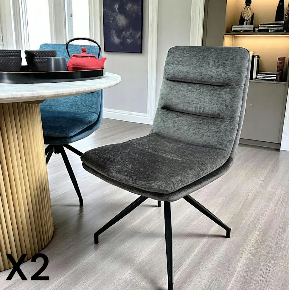 Chaise de salle à manger pivotante en velours bleu (lot de 2) PALERME
