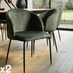 Chaise de salle à manger velours vert dossier rond (lot de 2) TIM