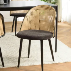 Chaise design dossier cannage arrondi assise velours noir (lot de 2) LOANO