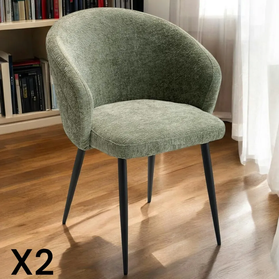 Chaise dossier rond tissu gris (lot de 2) IENA