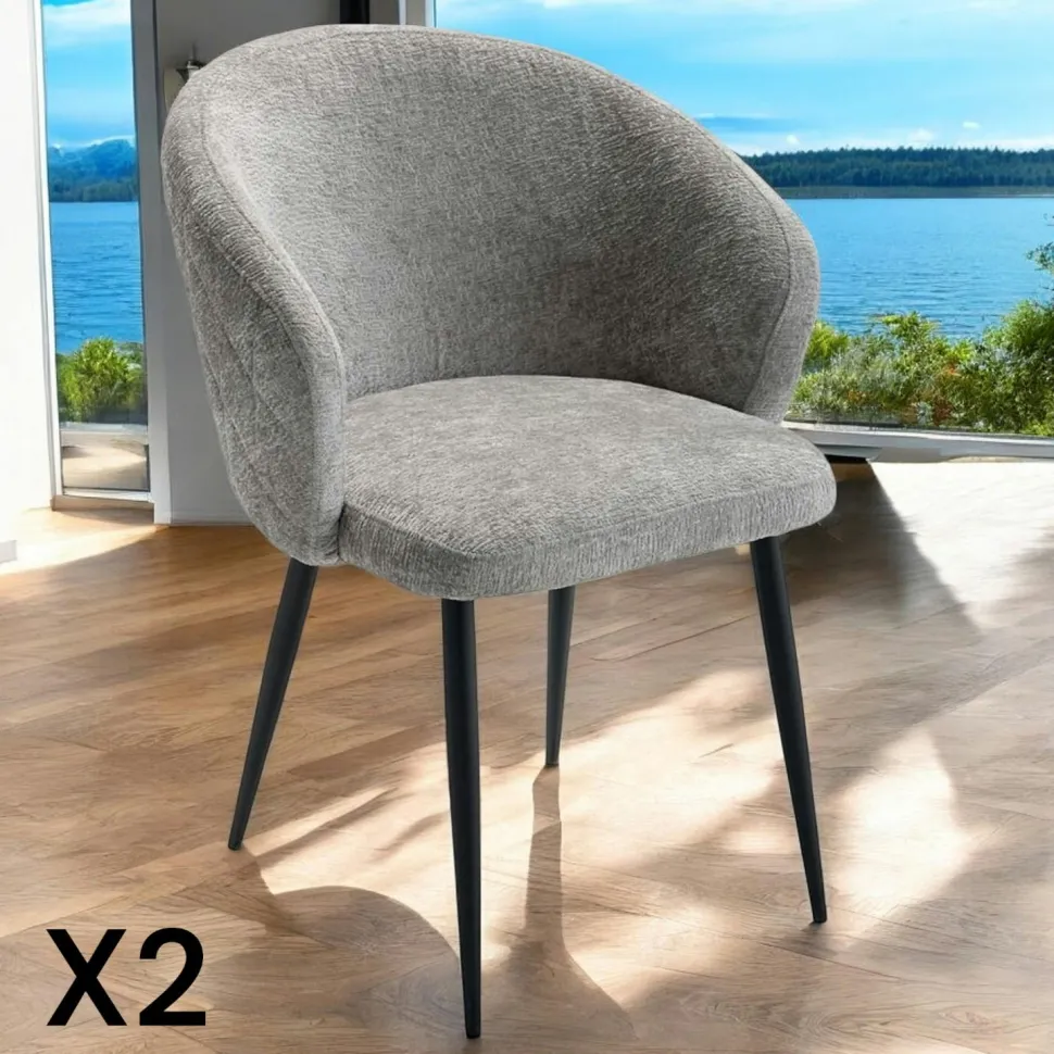 Chaise dossier rond tissu bleu (lot de 2) IENA