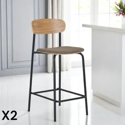 Chaise en bois style écolier avec assise tissu marron (lot de 2) BERLIN
