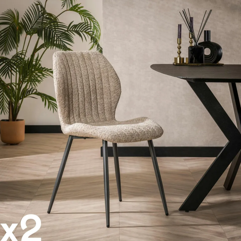 Chaise en bouclette grise à rayures (lot de 2) GALWAY