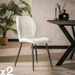 Chaise en bouclette grise à rayures (lot de 2) GALWAY