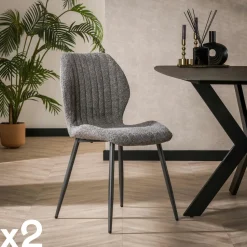 Chaise en bouclette sable à rayures (lot de 2) GALWAY