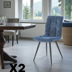 Chaise en tissu anthracite motif damier (lot de 2) LOMBARDIE